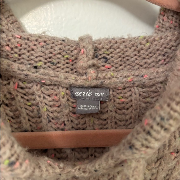 Aerie oversized Cozy Knit Hooded Sweater - tan w colorful specks - Picture 4 of 5